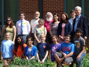 Students and community members gather at Sutherland Middle School in Albemarle County on May 28 to celebrate the student engagement that led to the signing of a contract to put solar on Sutherland and five other schools.  