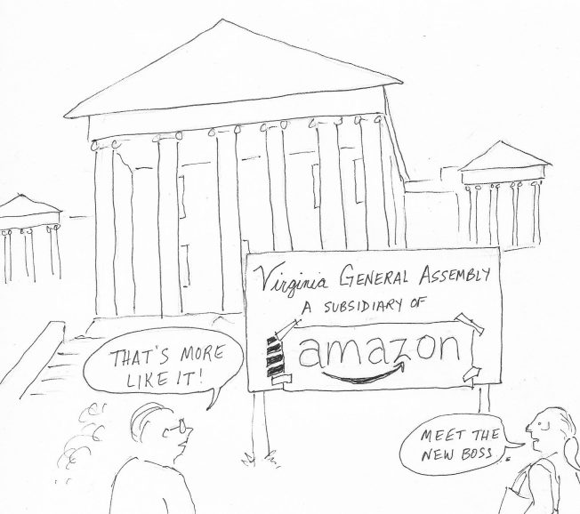 Cartoon describes Amazon replacing Dominion as the major political power in Virginia